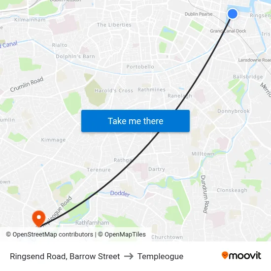 Ringsend Road, Barrow Street to Templeogue map