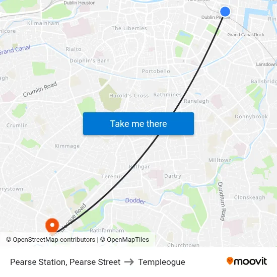 Pearse Station, Pearse Street to Templeogue map