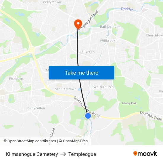 Kilmashogue Cemetery to Templeogue map