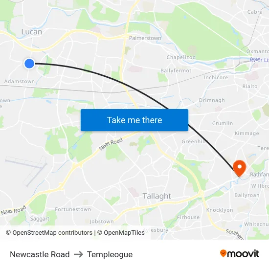 Newcastle Road to Templeogue map