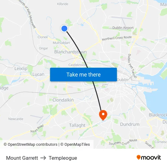 Mount Garrett to Templeogue map