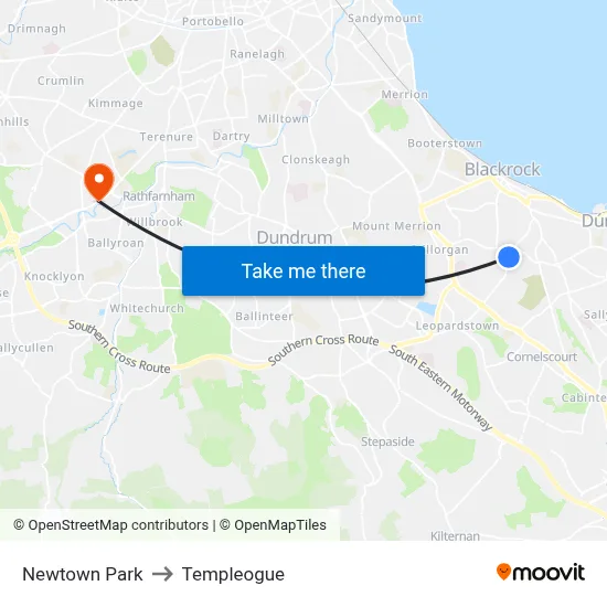 Newtown Park to Templeogue map