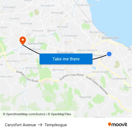 Carysfort Avenue to Templeogue map