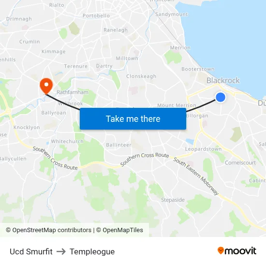 Ucd Smurfit to Templeogue map