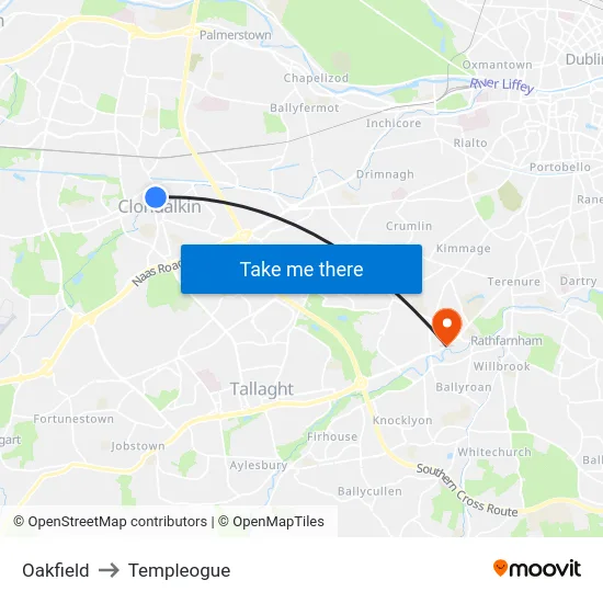 Oakfield to Templeogue map