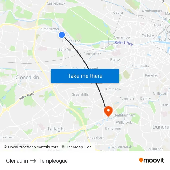 Glenaulin to Templeogue map