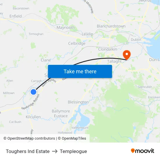 Toughers Ind Estate to Templeogue map