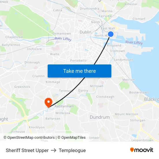 Sheriff Street Upper to Templeogue map