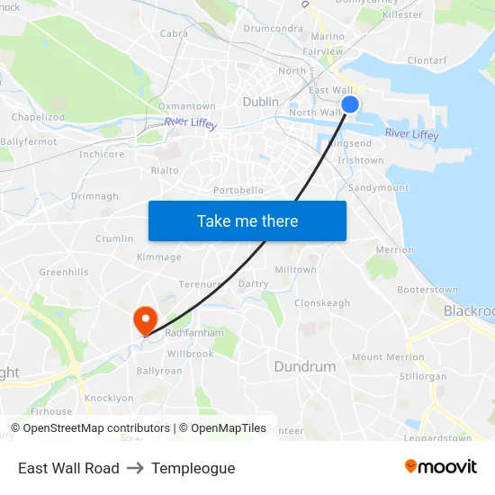East Wall Road to Templeogue map