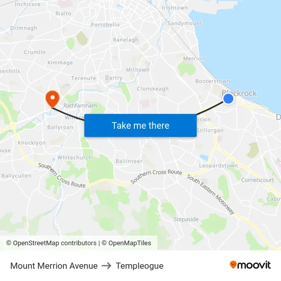 Mount Merrion Avenue to Templeogue map