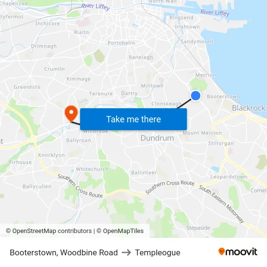 Booterstown, Woodbine Road to Templeogue map