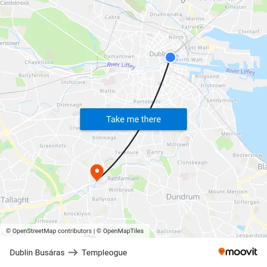 Dublin Busáras to Templeogue map