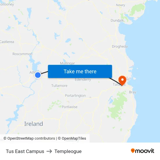 Tus East Campus to Templeogue map