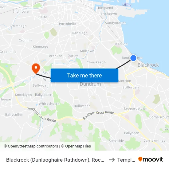 Blackrock (Dunlaoghaire-Rathdown), Rock Road (Booterstown Hall) to Templeogue map