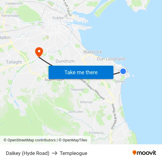 Dalkey (Hyde Road) to Templeogue map