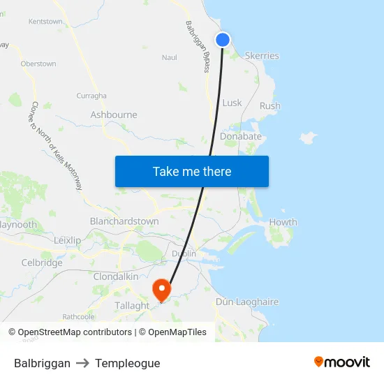 Balbriggan to Templeogue map