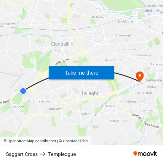 Saggart Cross to Templeogue map