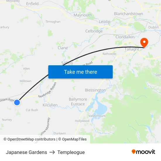 Japanese Gardens to Templeogue map