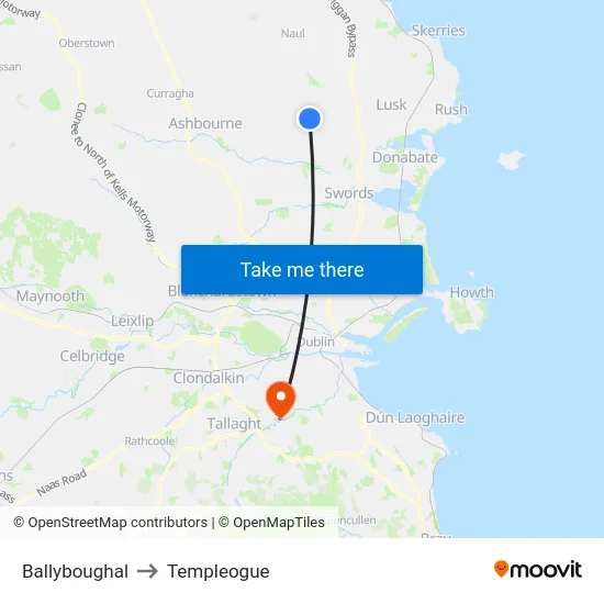 Ballyboughal to Templeogue map