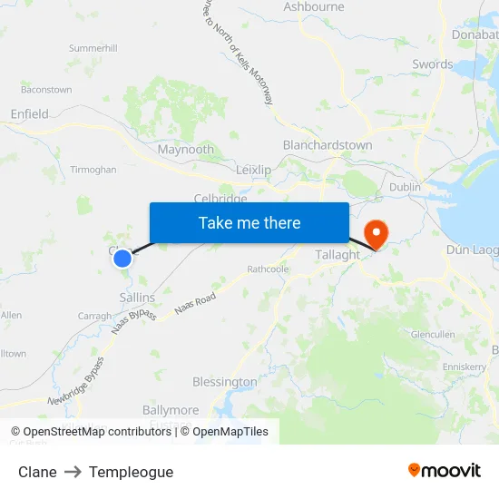Clane to Templeogue map