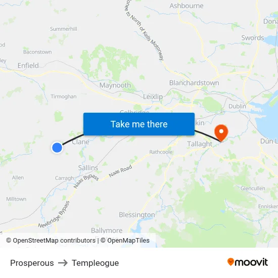 Prosperous to Templeogue map