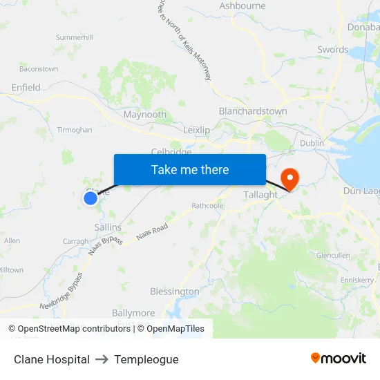 Clane Hospital to Templeogue map