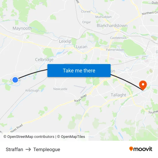 Straffan to Templeogue map