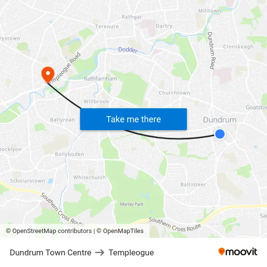 Dundrum Town Centre to Templeogue map
