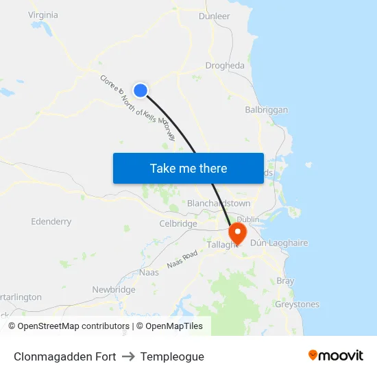 Clonmagadden Fort to Templeogue map