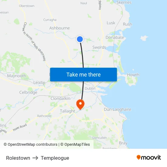 Rolestown to Templeogue map