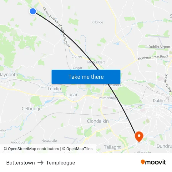 Batterstown to Templeogue map