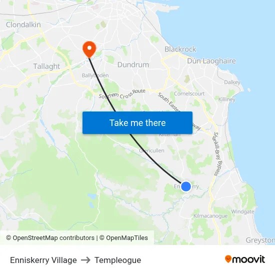 Enniskerry Village to Templeogue map