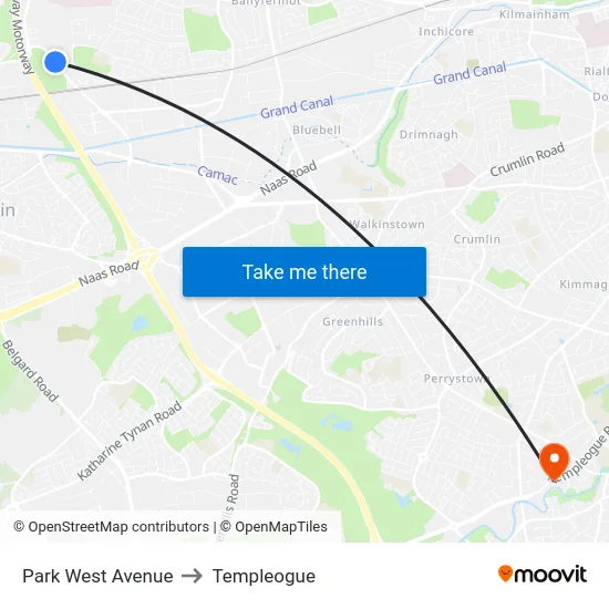 Park West Avenue to Templeogue map