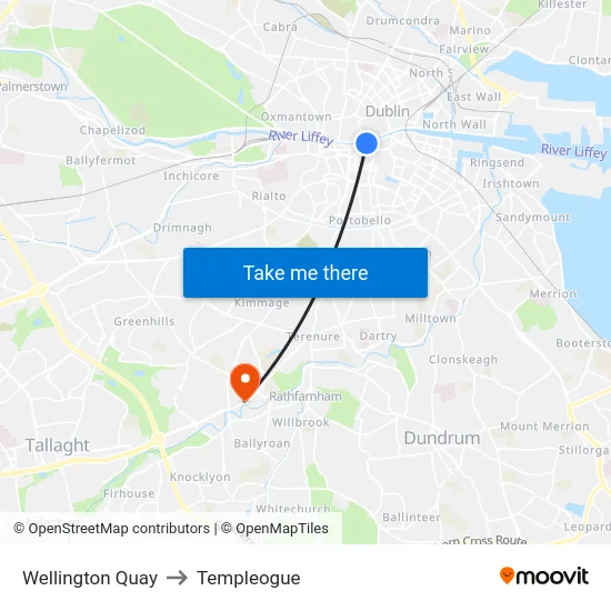 Wellington Quay to Templeogue map