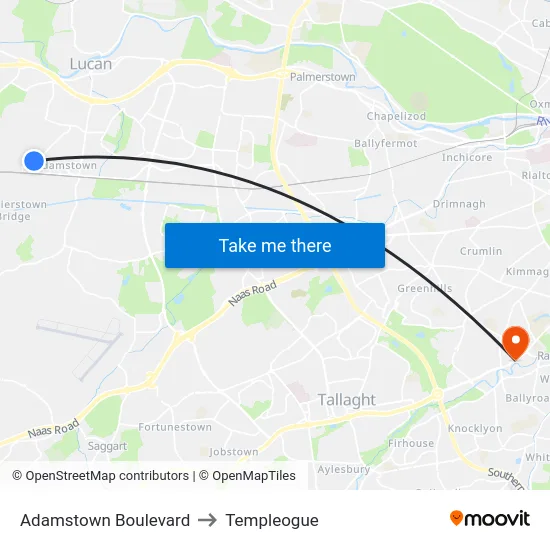 Adamstown Boulevard to Templeogue map