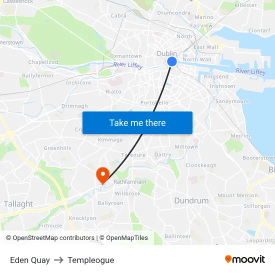 Eden Quay to Templeogue map