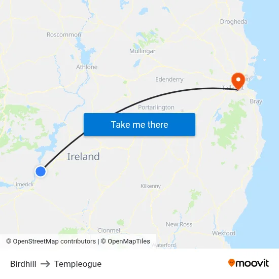 Birdhill to Templeogue map