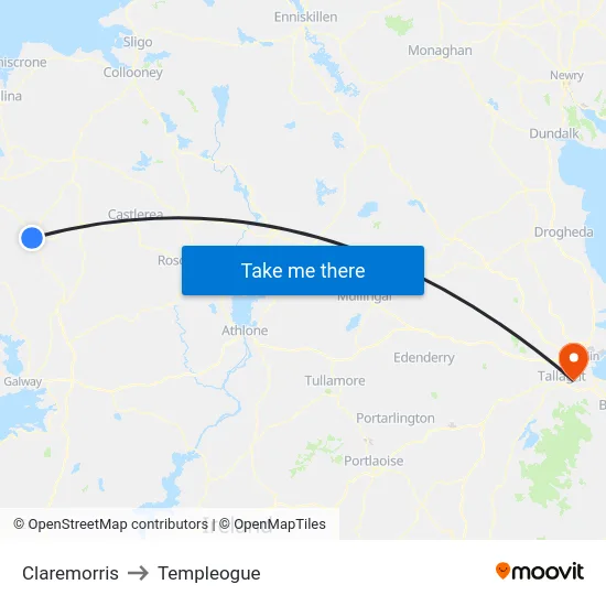 Claremorris to Templeogue map
