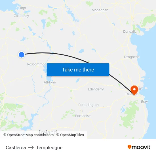 Castlerea to Templeogue map