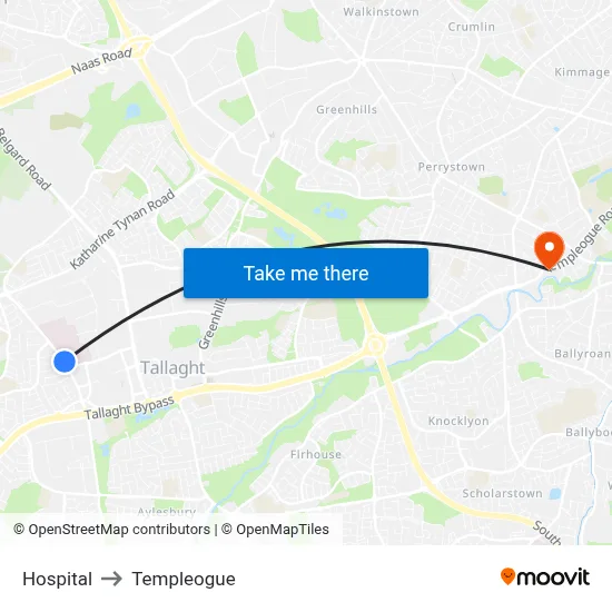 Hospital to Templeogue map