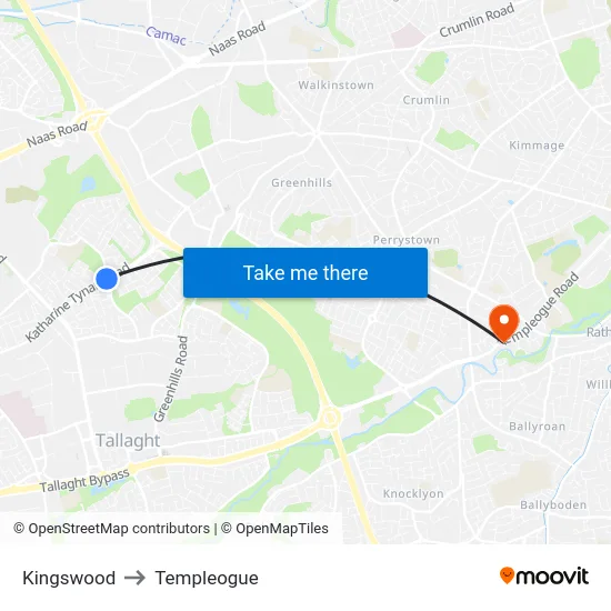 Kingswood to Templeogue map