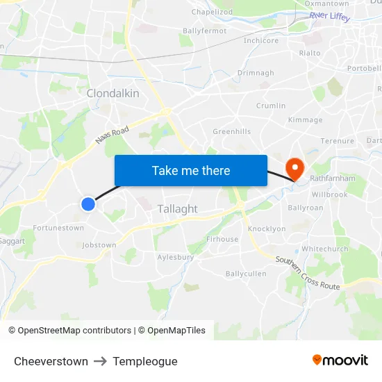 Cheeverstown to Templeogue map