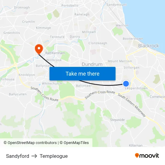 Sandyford to Templeogue map