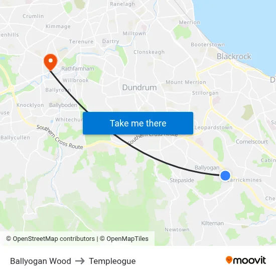 Ballyogan to Templeogue map