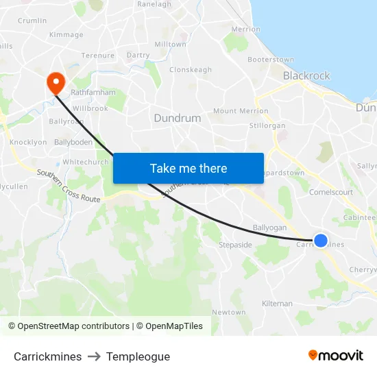 Carrickmines to Templeogue map