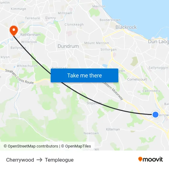Cherrywood to Templeogue map