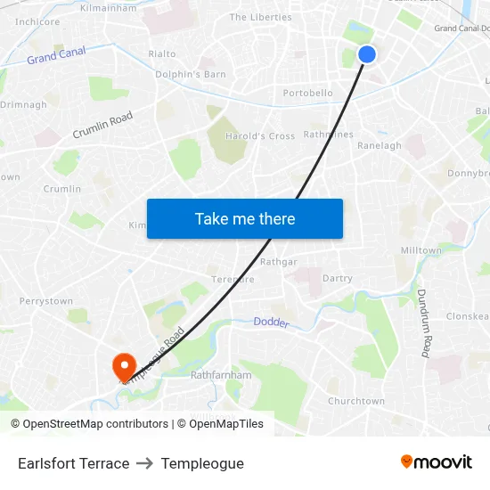 Earlsfort Terrace to Templeogue map