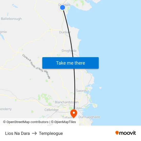 Lios Na Dara to Templeogue map