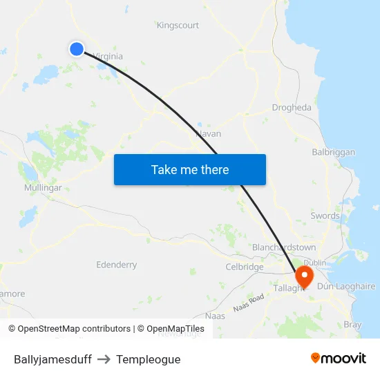 Ballyjamesduff to Templeogue map