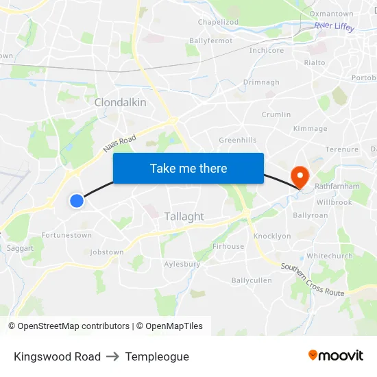Kingswood Road to Templeogue map